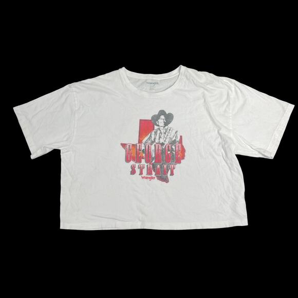 Wrangler George Strait White Cropped T Shirt Sz M Oversized Texas Western Cowboy - Picture 1 of 7